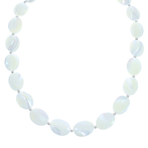 Sterling Silver Mother Of Pearl Bead Necklace KX121010